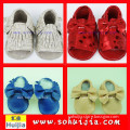 Wholesale china yiwu sweet bow and tassels sandals cow leather soft flat decorating baby shoes